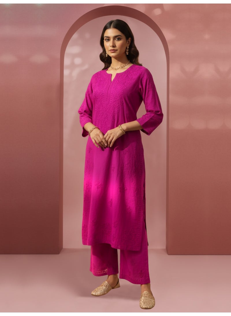 Alaya Women Hand Embroidered Chikankari Chanderi Kurta Set-AL4106KS - Image 3